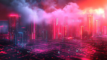 Fototapeta premium Technology concept with abstract cloud computing illustration and circuit board backdrop