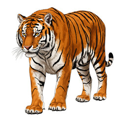 Obraz premium Tiger Isolated PNG – Cute Wild Animal Illustration on Transparent Background.