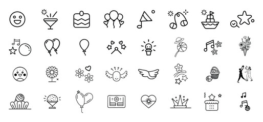 Collection of hand drawn festive icons for celebrations birthdays special events and creative design