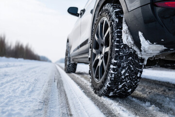 Winter snow tires providing secure grip and improved traction on icy roads