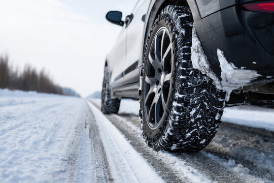 Winter snow tires providing secure grip and improved traction on icy roads