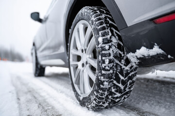 Winter snow tires providing secure grip and improved traction on icy roads