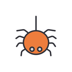 Creepy Orange Spider Hanging For Halloween Celebration Icon Illustration
