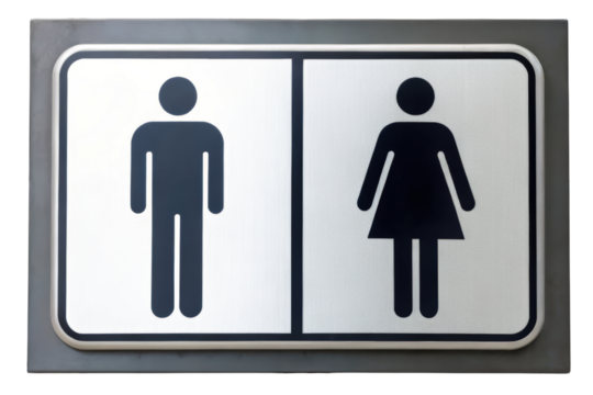 Restroom sign displaying male and female symbols clearly isolated with transparent background