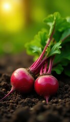 Sun-drenched beets, earthy soil, organic garden harvest, organic, image