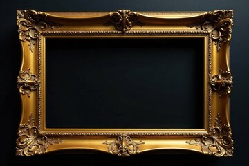 Deeply carved gold frame, matte black background, border, deco, wallpaper