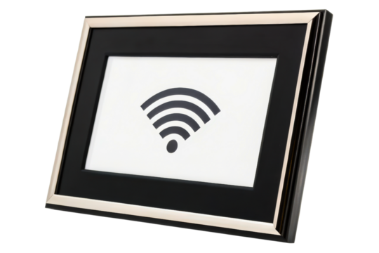 Decorative picture frame featuring a Wi-Fi signal icon isolated with transparent background - Powered by Adobe