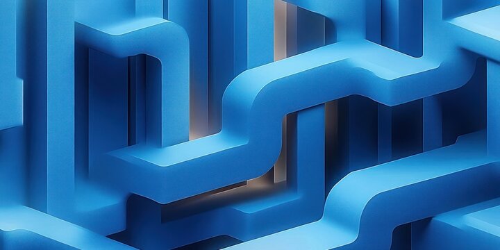 Three-dimensional abstract maze with smooth blue geometric pathways and soft lighting creating depth and complexity