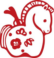 年賀2026　年賀状　2026　令和八年　土鈴　午年　午　馬年　馬　うま年　ウマ　手描き　イラスト