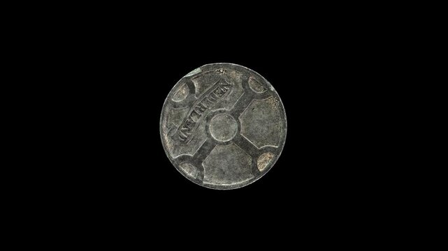 Netherlands 1 cent 1942 obverse featuring circled cross with banner macro loop on black background