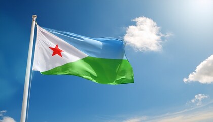 Djibouti flag waving on blue sky background