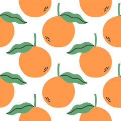 Orange summer pattern on white background. Simple seamless pattern with oranges. Vector design for greeting card and invitation of seasonal summer holiday