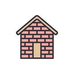 Cartoon Brick House With A Triangular Roof On A Transparent Display