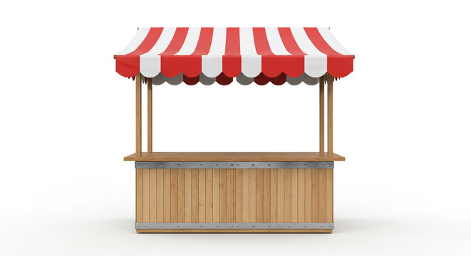 Rustic Wooden Food stall with Red and White Canopy
