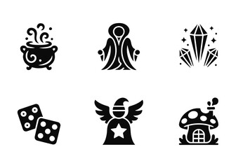 Fantasy and Magic Icons Set - Mystical Elements and Folklore silhouette Vector Illustration