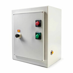 A control box on a white background, featuring buttons and switches