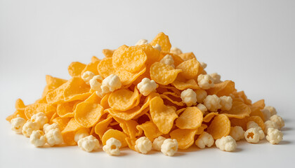 Assorted Snacks: Chips and Popcorn on White Background
