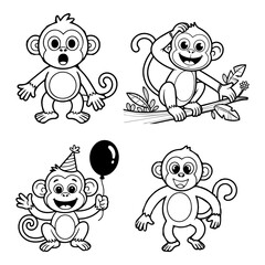Funny Monkey animal outline for coloring books or coloring page