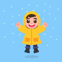 Cute Happy Kid Playing in the Rain character design