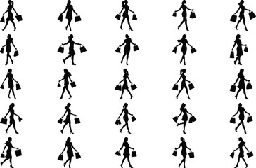 Silhouette women walking with shopping bags