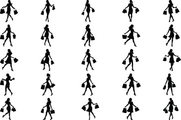 Silhouette women walking with shopping bags
