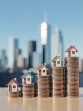 Rising house prices cityscape real estate investment growth