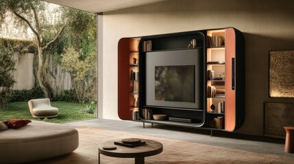 Wall-mounted TV cabinet leaving floor open for comfortable movement