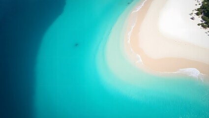 Obraz premium Top-Down Aerial View of Tropical Beach with Turquoise Waves and Lush Green Forest