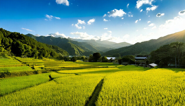 Fototapeta 水田　田舎　生成AI　背景　