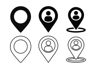 Location and User Pin Icons Set - Navigation and Profile and Outline Vector.