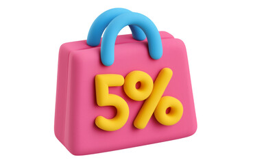 Pink Shopping Bag with Percent Sign - 3D Sale Icon