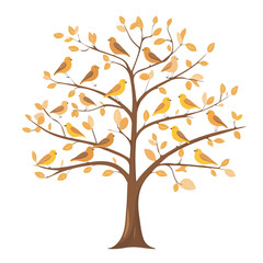 Tree Full Of Sparrows illustration vector 2D flat, isolated on a white background.