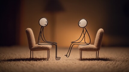 A stick figure talking with another shows the importance of therapy for nurturing mental well-being and coping skills.
