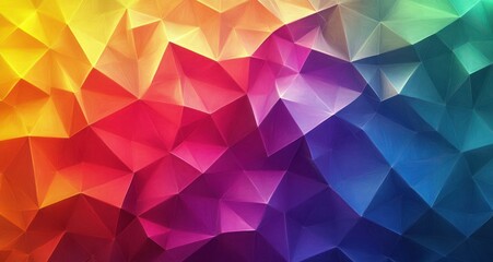 Fototapeta premium Colorful abstract geometric pattern composed of numerous triangular shapes with textured brushstroke effect blending warm yellows, reds, and cool purples and blues