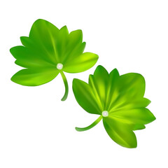 Vector illustration of two green leaves with pearl centers, created using mesh gradient.