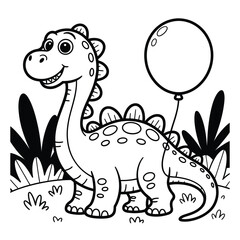  Smiling Cartoon Dinosaur in Nature – Kids Coloring Page Design