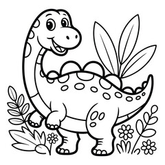  Smiling Cartoon Dinosaur in Nature – Kids Coloring Page Design