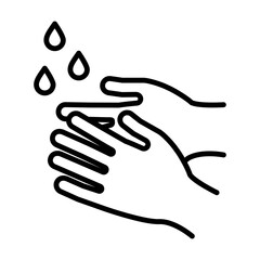 Washing Hands with Water Drops icon. Rinsing, moisturizing, hygiene, and cleanliness concepts. Line illustration with adjustable stroke weight.