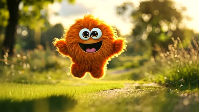 Cheerful Furry Character in Vibrant Nature Scene