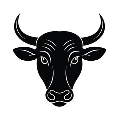 Stylized Black Bull Head with Curving Horns