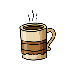 Stylized cartoon vector of a striped tall coffee mug with steam. Great for café graphics, menu icons, or warm drink illustrations with modern touch