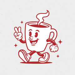 Funny Coffee Mug - cartoon mascot illustration character vector clip - tee design for printing. Good for poster, wallpaper, t-shirt, gift.