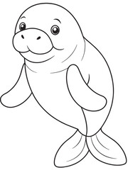 Dugong Coloring Page Cute Marine Animal Illustration For Kids