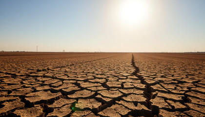 Fototapeta premium Parched Earth Arid Landscape, Sun-baked Soil, Cracked Ground