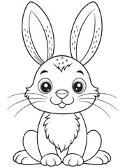 Obraz premium a cute cartoon rabbit with big eyes and long ears sits on white background