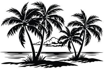Fototapeta premium Tropical Paradise Silhouette Palm Trees on a Tranquil Beach