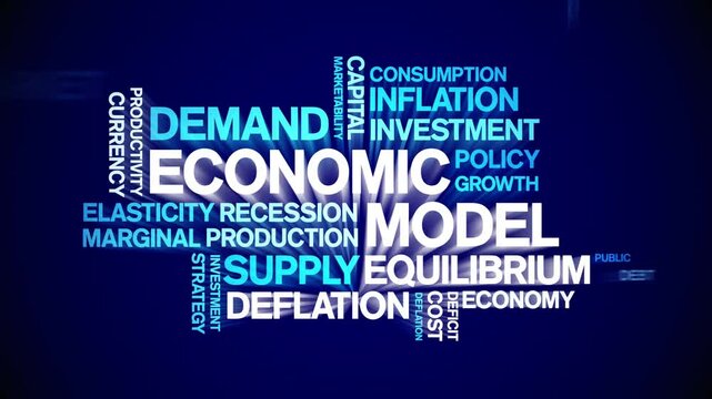 Economic Model animated word cloud;text design animation tag kinetic typography seamless loop.