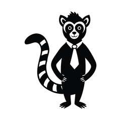 Lemur Wearing a Tie Black and White Icon