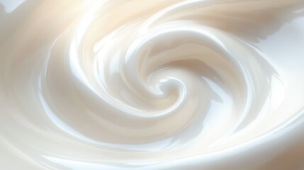 close-up of smooth white creamy liquid being stirred into a glossy swirl with soft lighting