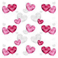 Red and white folded paper hearts isolated on red valentines day background vector